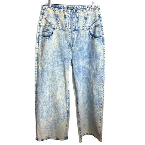 PLT PrettyLittleThing Acid Wash Seam Detail Corset Waist Jeans Size 12 - Picture 2 of 10